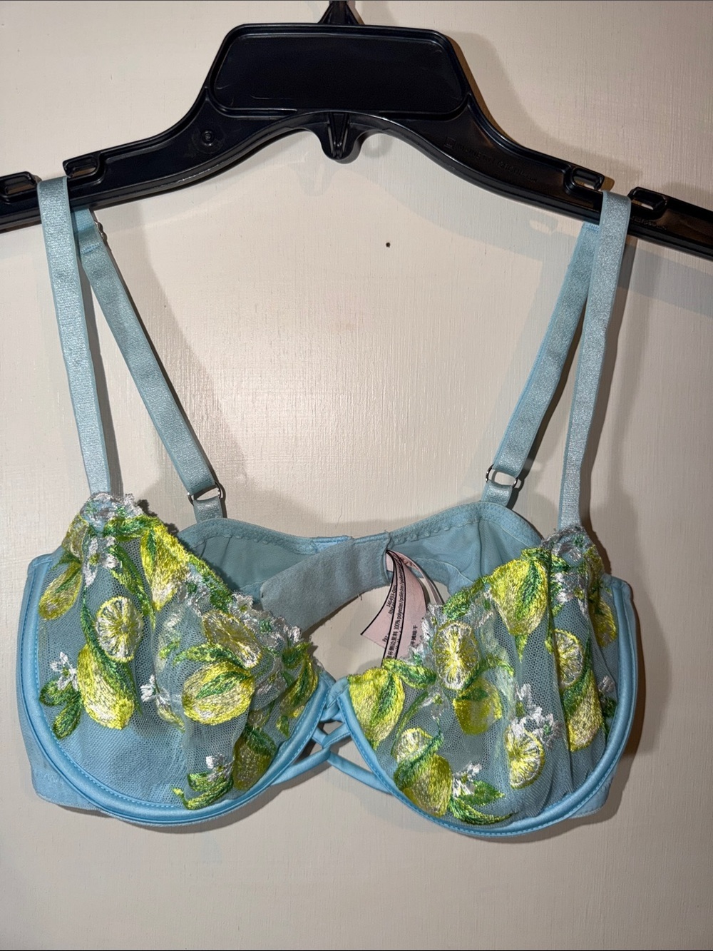 Victoria's Secret Light Blue Balconette Bra with Lemon Embroidery-34D